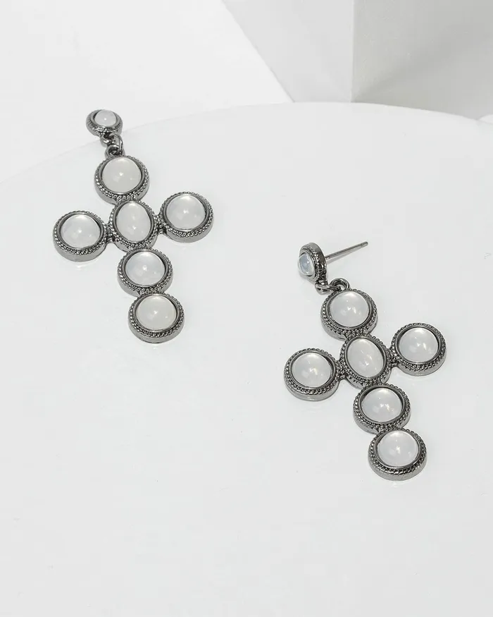 Colette By Colette Hayman Grey Pearlescent Cross Earrings Jewellery Drop