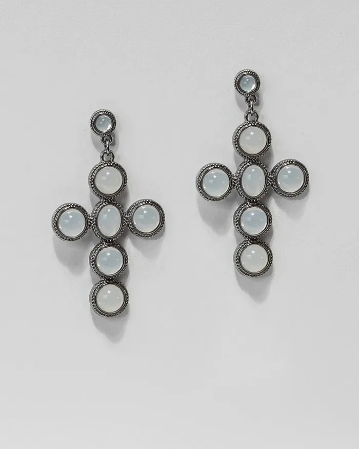 Colette By Colette Hayman Grey Pearlescent Cross Earrings Jewellery Drop
