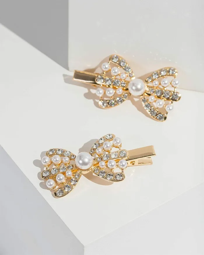 Colette By Colette Hayman Hair Slides and Clips Gold 2 Pack Pearl And Crystal Bow Hair Slides 8211 Accessories Colette By Colette Hayman Hair Slides and Clips Gold 2 Pack Pearl And Crystal Bow Hair Slides 8211 Accessories