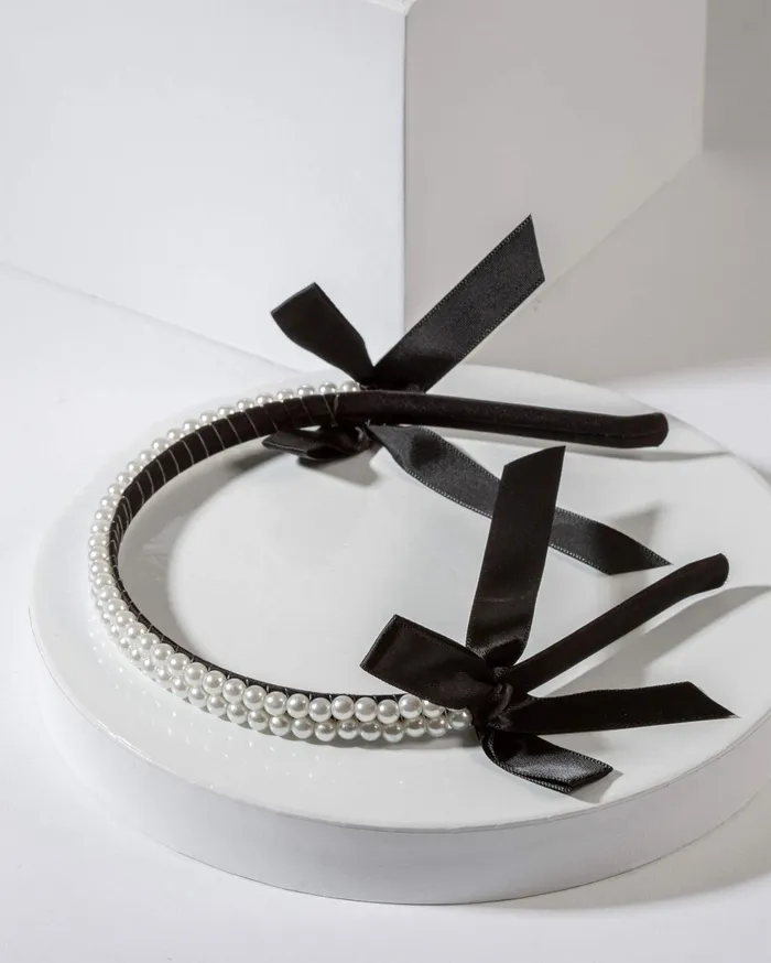 Colette By Colette Hayman Headbands and Fascinators Black Side Bow Detailing Pearl Headband 8211 Accessories