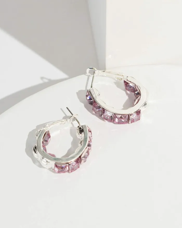 Colette By Colette Hayman Hoop Purple Square Crystal Hoop Earrings 8211 Jewellery