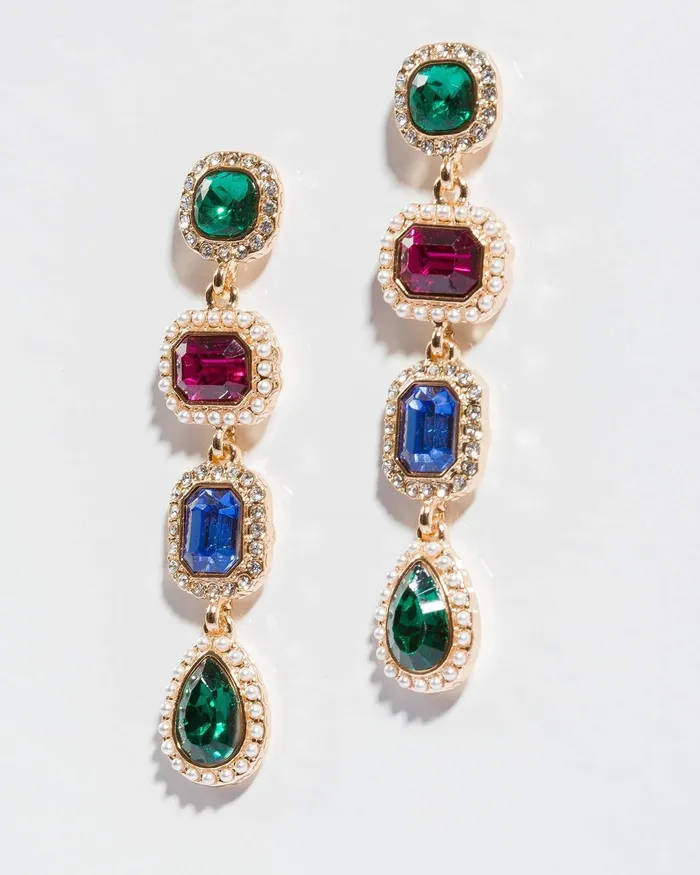 Colette By Colette Hayman Multi Crystal Pearl Framed Drop Earrings Jewellery Drop