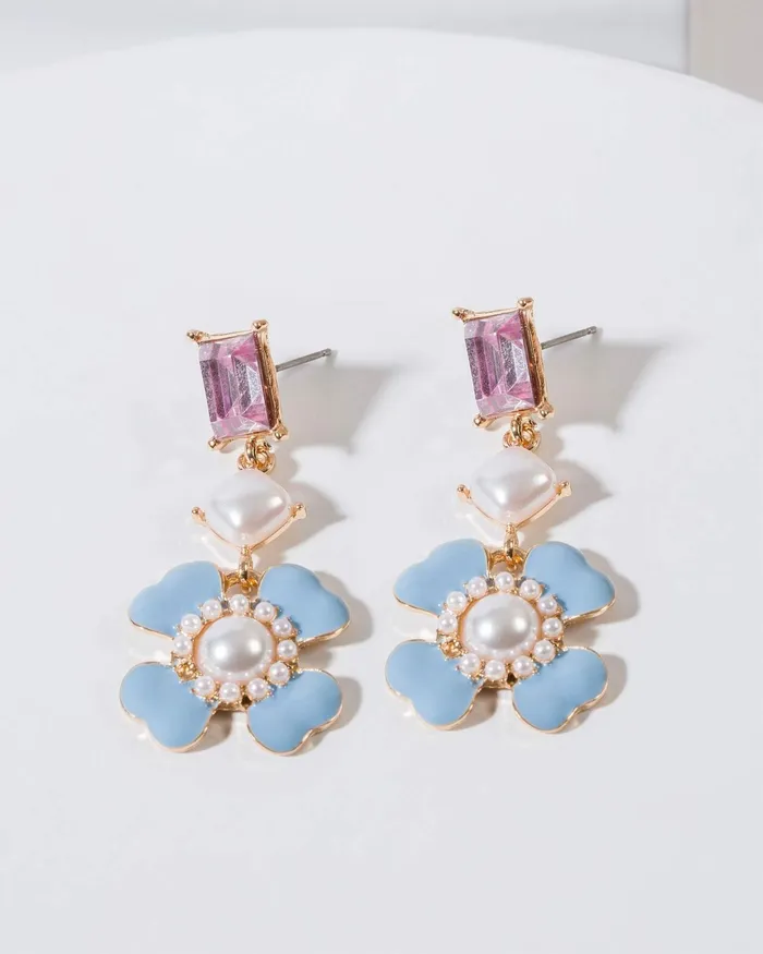 Colette By Colette Hayman Multi Flower Pearl And Crystal Drop Earrings Jewellery Drop