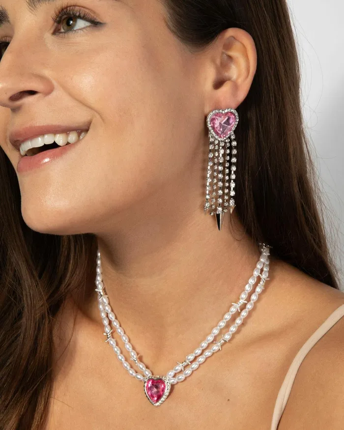 Colette By Colette Hayman Pink Barbed Wire Heart Pearl Necklace Jewellery Statement Necklaces