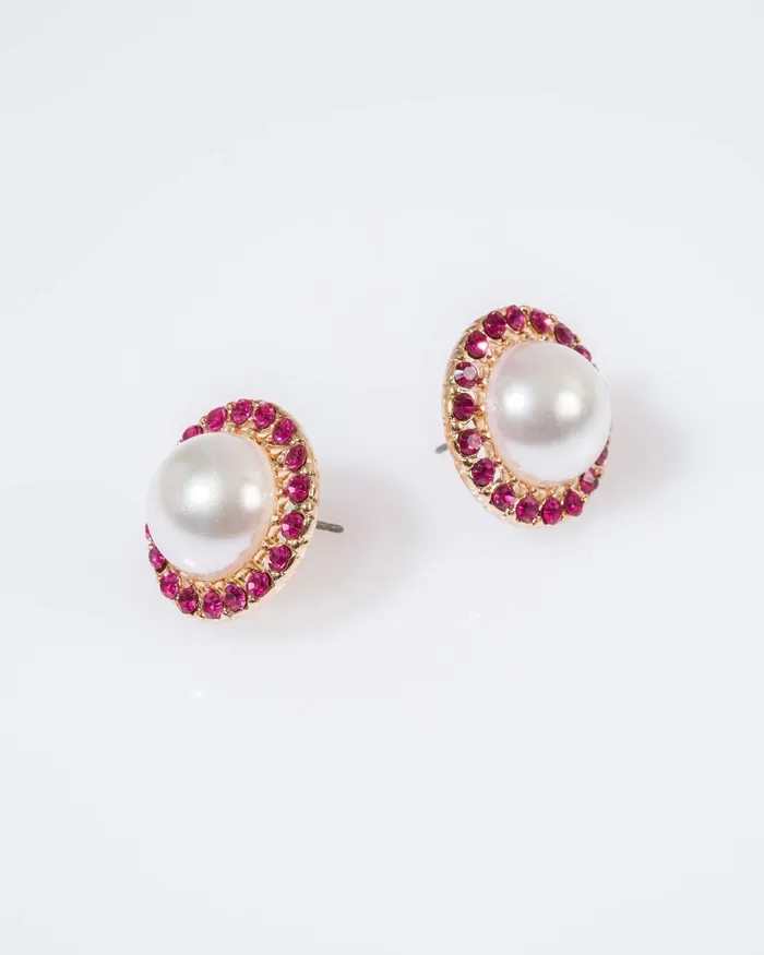 Colette By Colette Hayman Pink Crystal Framed Pearl Stud Earrings Jewellery Stud