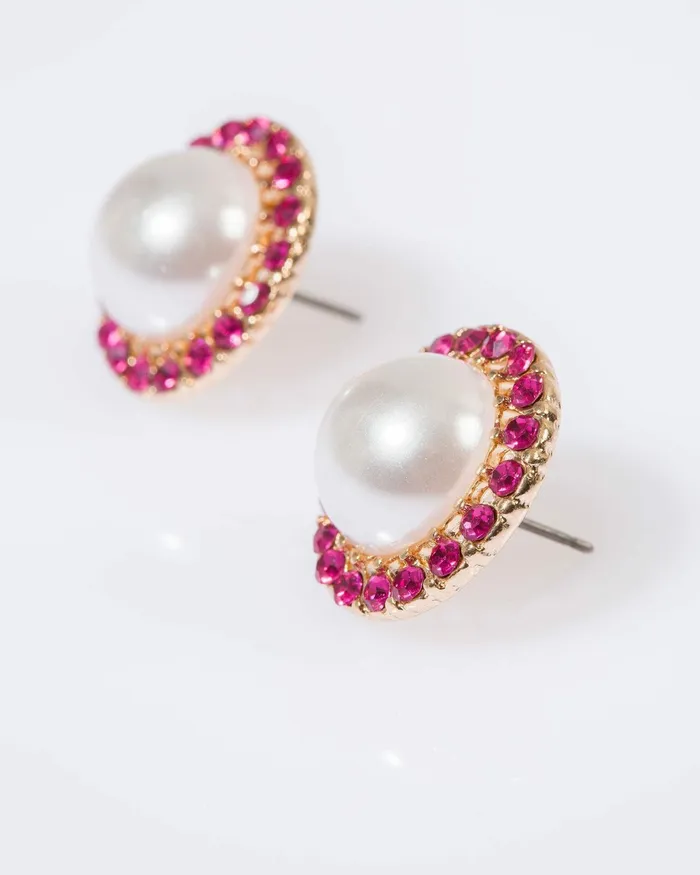 Colette By Colette Hayman Pink Crystal Framed Pearl Stud Earrings Jewellery Stud