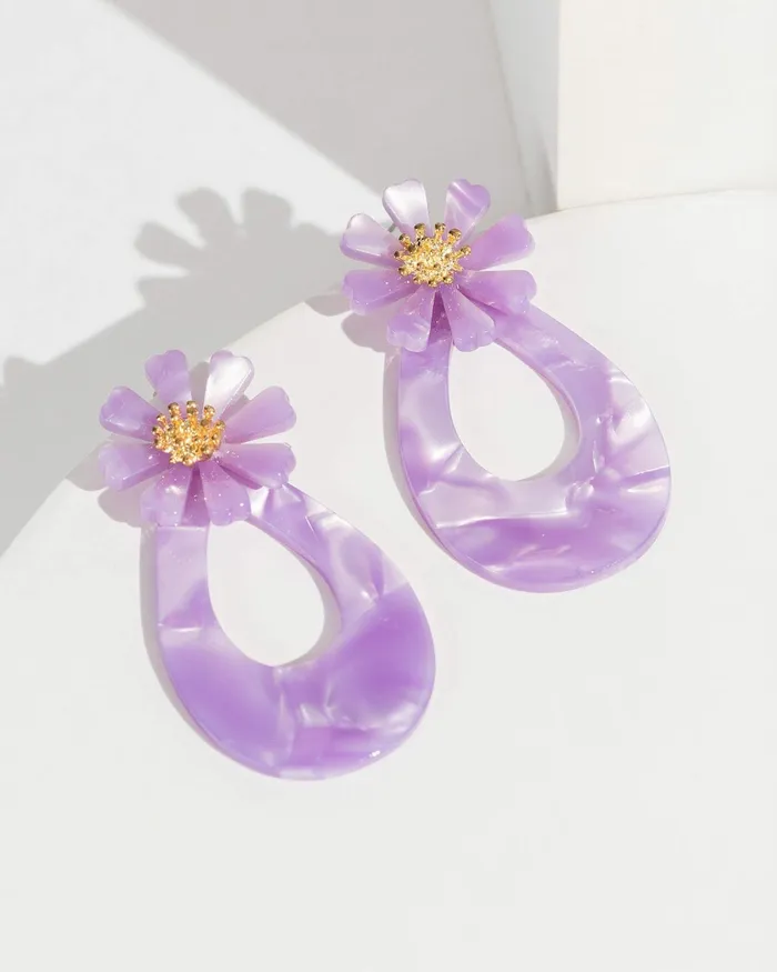 Colette By Colette Hayman Purple Acrylic Flower And Drop Earrings Jewellery Drop