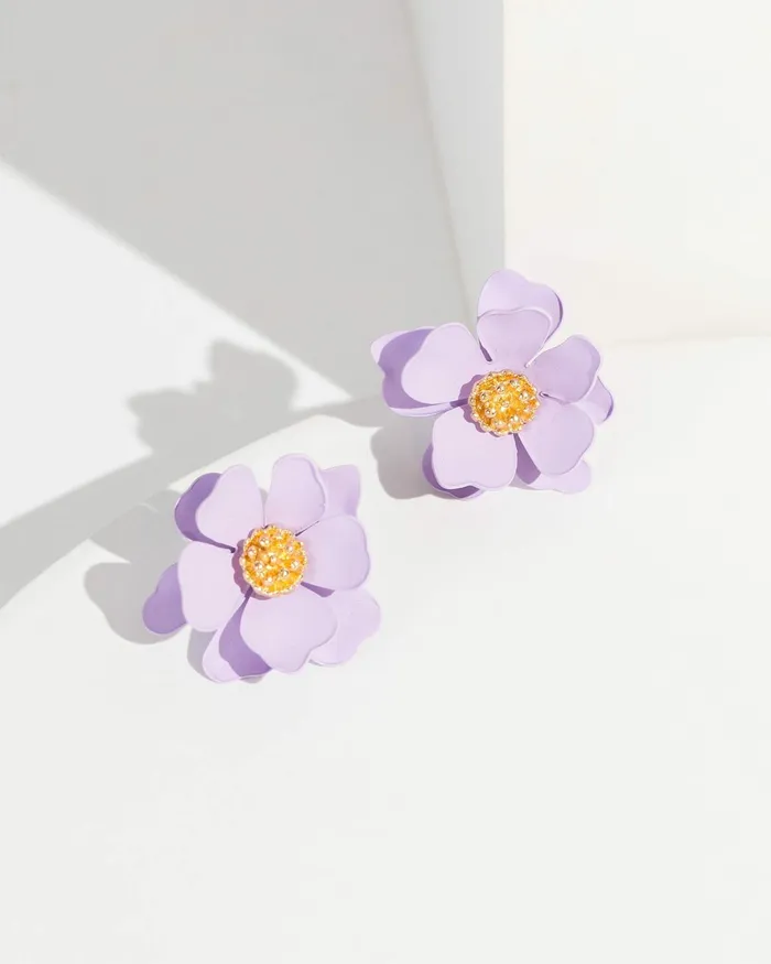 Colette By Colette Hayman Purple Painted Flower Stud Earrings Jewellery Statement Earrings