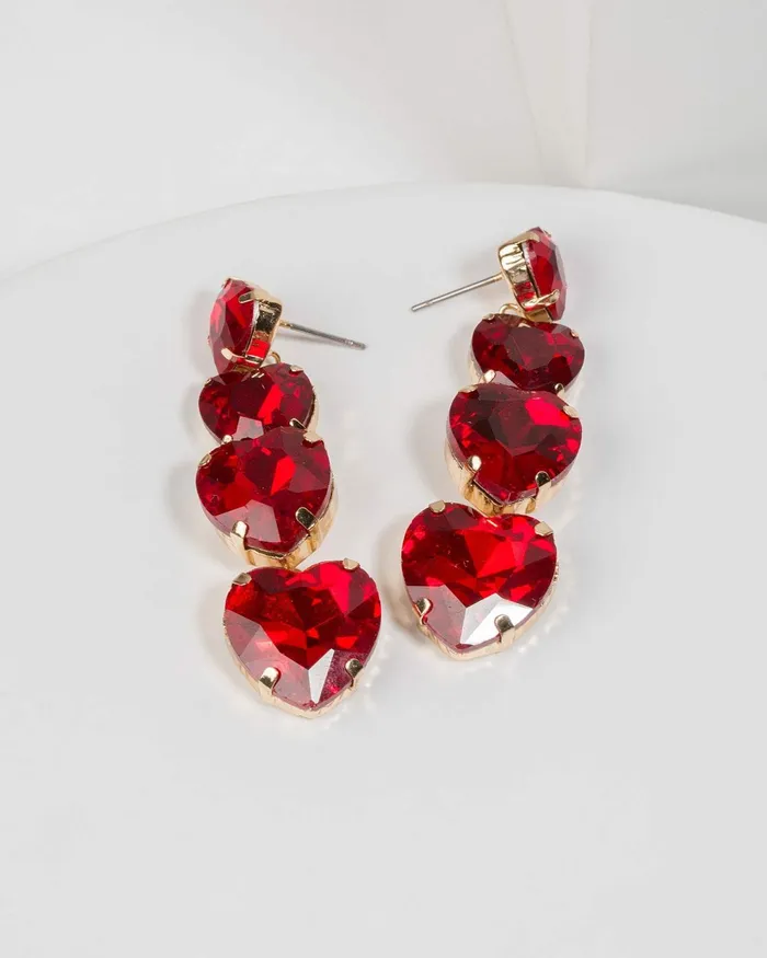 Colette By Colette Hayman Red Multi Drop Crystal Love Heart Earrings Jewellery Drop