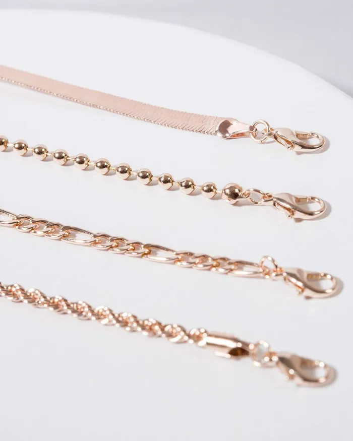 Colette By Colette Hayman Rose Gold 4 Pack Flat Chain Multi Bracelet Jewellery Bracelets