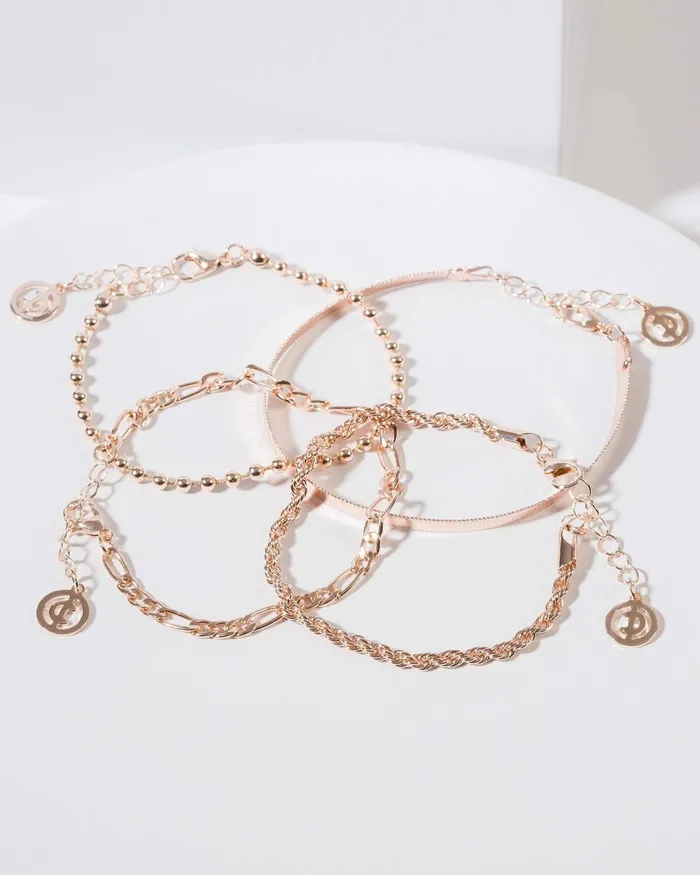 Colette By Colette Hayman Rose Gold 4 Pack Flat Chain Multi Bracelet Jewellery Bracelets