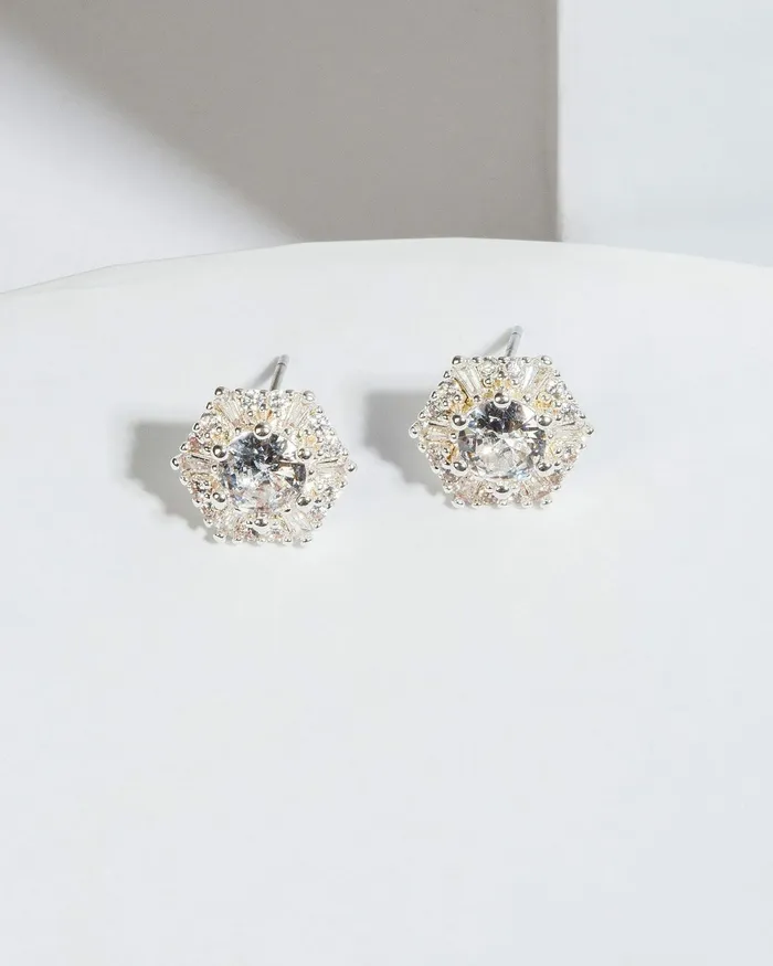 Colette By Colette Hayman Silver Cubic Zirconia Crystal Hexagon Stud Earrings Jewellery Stud Colette By Colette Hayman Silver Cubic Zirconia Crystal Hexagon Stud Earrings Jewellery Stud