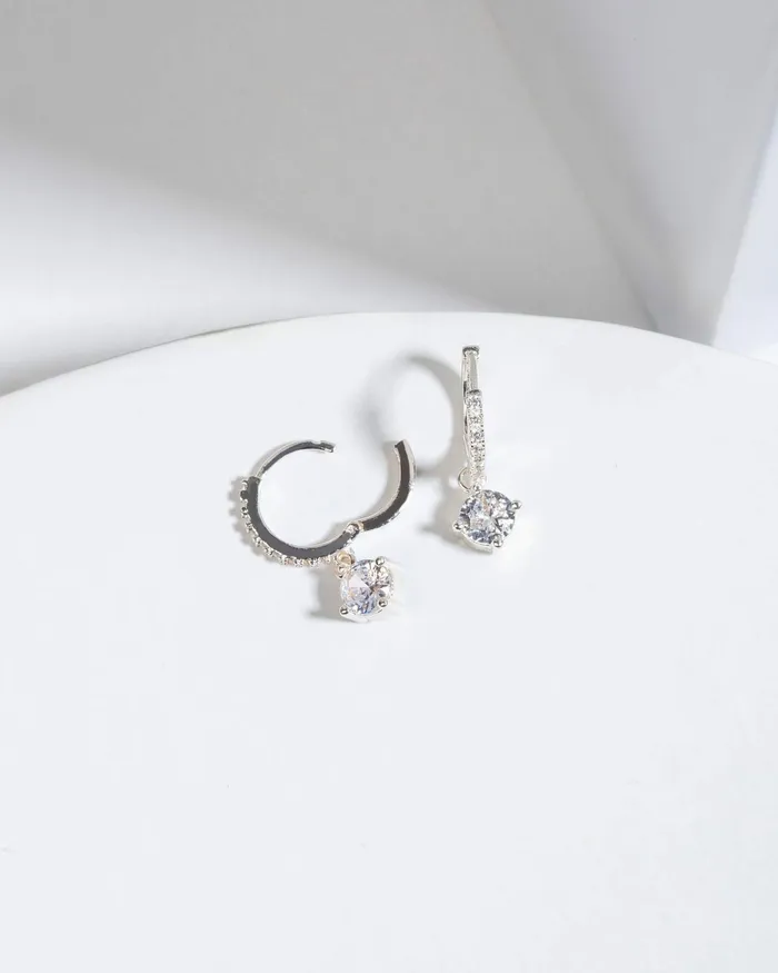 Colette By Colette Hayman Silver Cubic Zirconia Dangle Crystal Huggie Hoops Earrings Jewellery Huggie Colette By Colette Hayman Silver Cubic Zirconia Dangle Crystal Huggie Hoops Earrings Jewellery Huggie