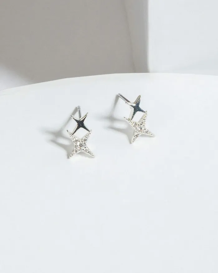 Colette By Colette Hayman Silver Cubic Zirconia Double Star Stud Earrings Jewellery Stud
