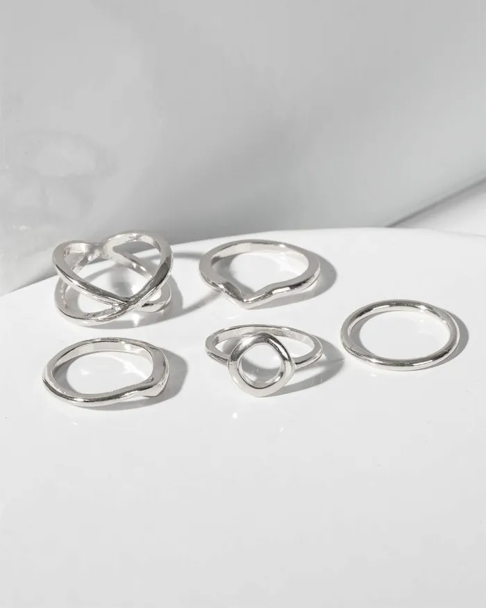 Colette By Colette Hayman Silver Fine Wavy Ring Pack Jewellery Stacking