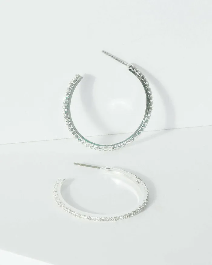 Colette By Colette Hayman Silver Small Thin Diamante Hoop Earrings Jewellery Hoop