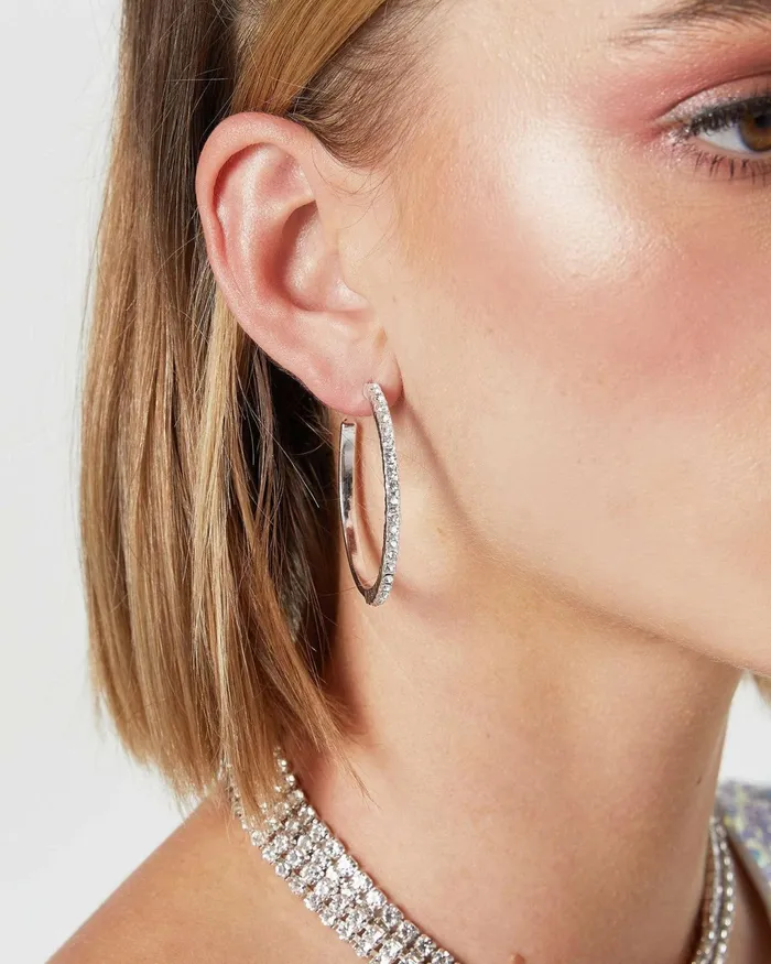 Colette By Colette Hayman Silver Small Thin Diamante Hoop Earrings Jewellery Hoop