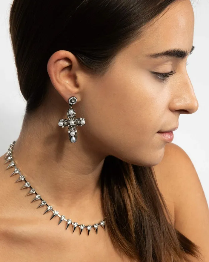 Colette By Colette Hayman Statement Earrings White Filigree Cross Earrings 8211 Jewellery