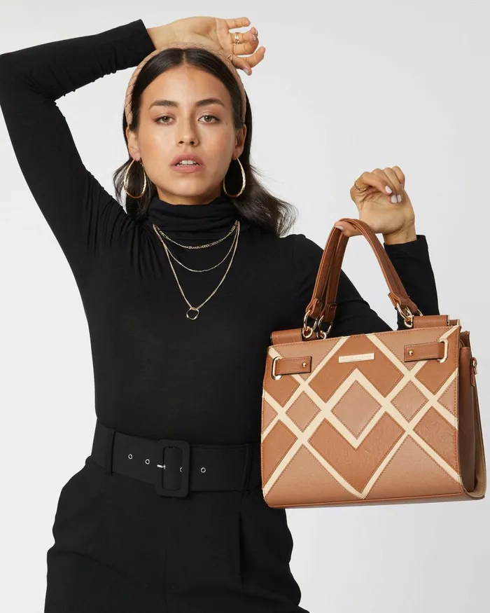 Colette By Colette Hayman Tan Stephanie Diamond Square Tote Bag Online Bags Work Bags