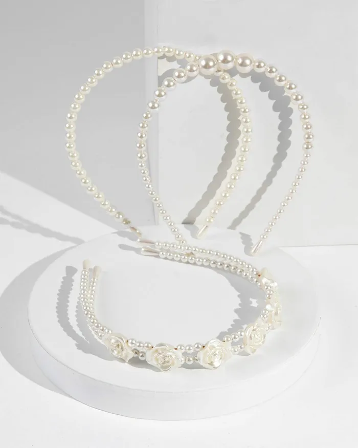Colette By Colette Hayman White 3Pk Pearl Flower Headband Accessories Headbands and Fascinators