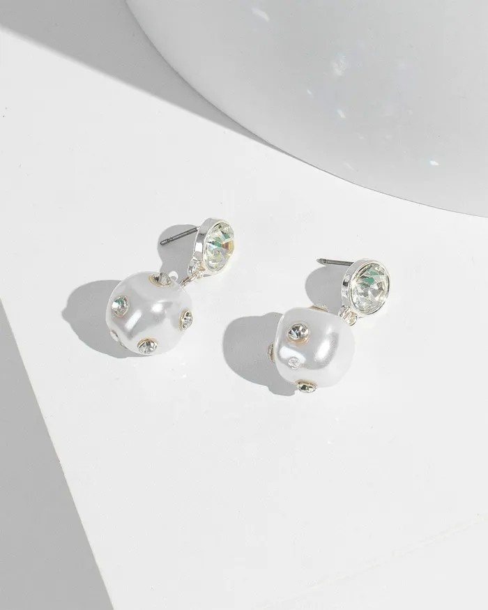 Colette By Colette Hayman White Crystal Studded Pearl Earrings Jewellery Statement Earrings Colette By Colette Hayman White Crystal Studded Pearl Earrings Jewellery Statement Earrings