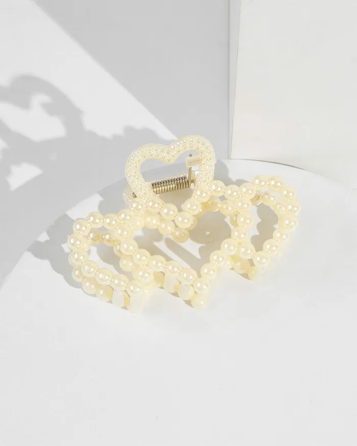 Colette By Colette Hayman White Multi Pearl Heart Claw Clip Accessories Claw Clips