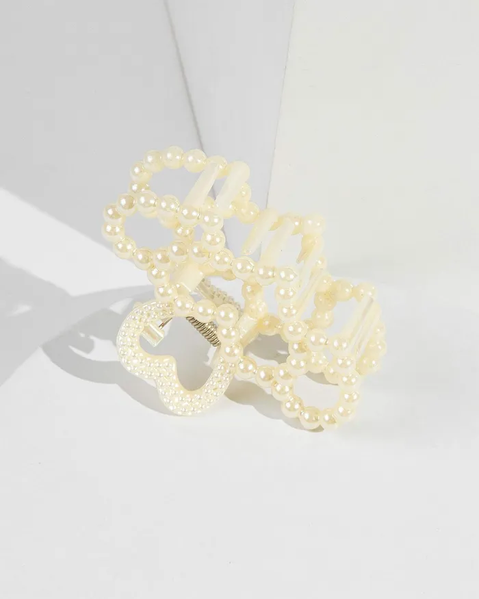 Colette By Colette Hayman White Multi Pearl Heart Claw Clip Accessories Claw Clips