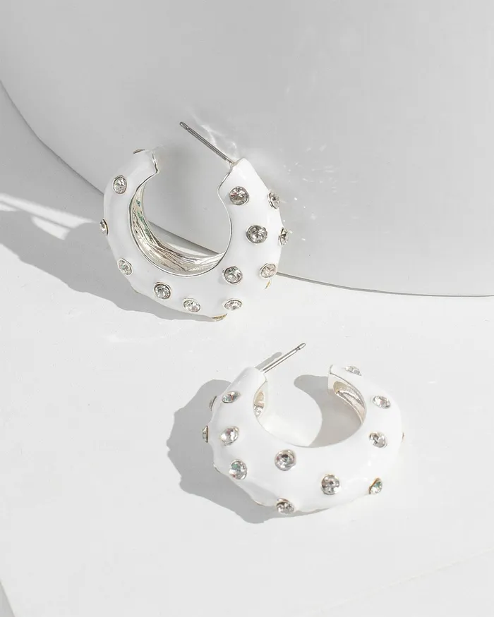 Colette By Colette Hayman White Studded Hoop Earrings Jewellery Statement Earrings