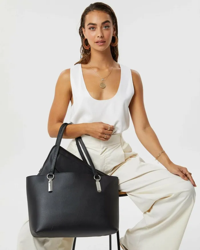 Colette By Colette Hayman Work Bags Black Angelina Tote Bag With Silver Hardware Online 8211 Bags