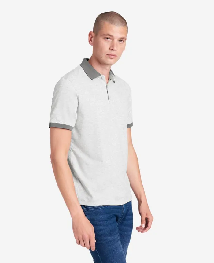 Colorblock Collar Solid Short Sleeve Polo Heather Grey Men Kenneth Cole Polos and TShirts
