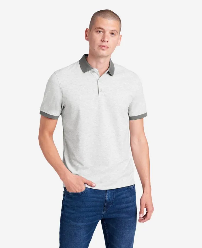 Colorblock Collar Solid Short Sleeve Polo Heather Grey Men Kenneth Cole Polos and TShirts Colorblock Collar Solid Short Sleeve Polo Heather Grey Men Kenneth Cole Polos and TShirts