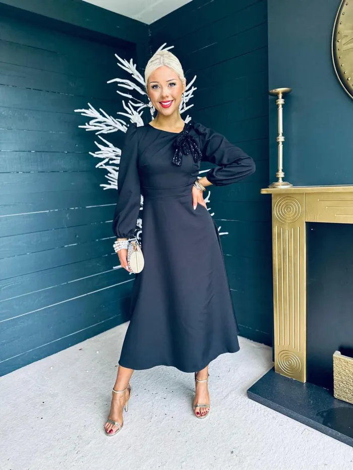 Courtney Sequin Detail Occasion Dress Black Womens Canella Lane Maxi