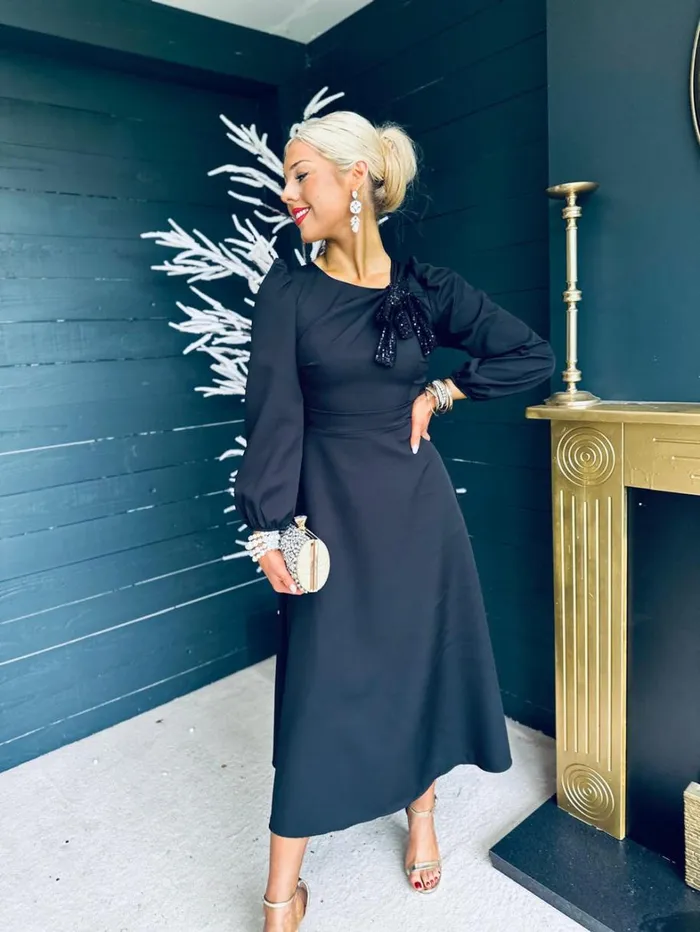 Courtney Sequin Detail Occasion Dress Black Womens Canella Lane Maxi