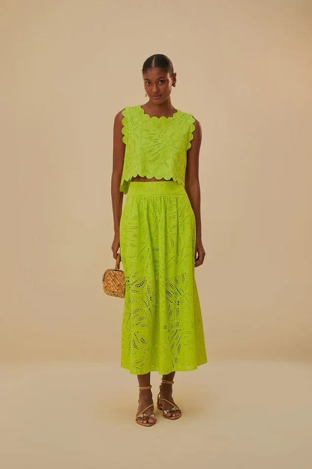 Crop Tops Women FARM Rio Green Monstera Eyelet Crop Top Crop Tops Women FARM Rio Green Monstera Eyelet Crop Top
