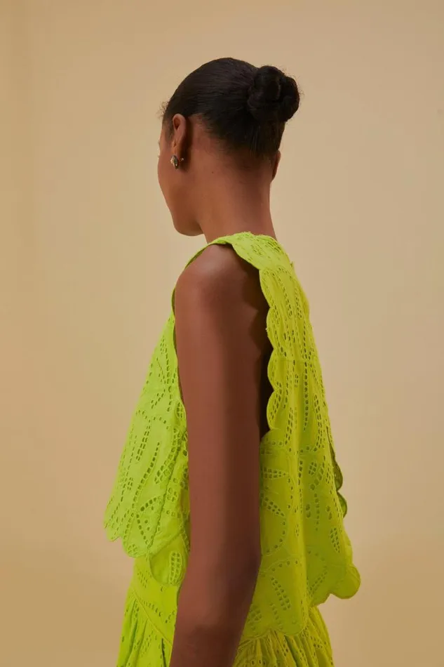 Crop Tops Women FARM Rio Green Monstera Eyelet Crop Top Crop Tops Women FARM Rio Green Monstera Eyelet Crop Top