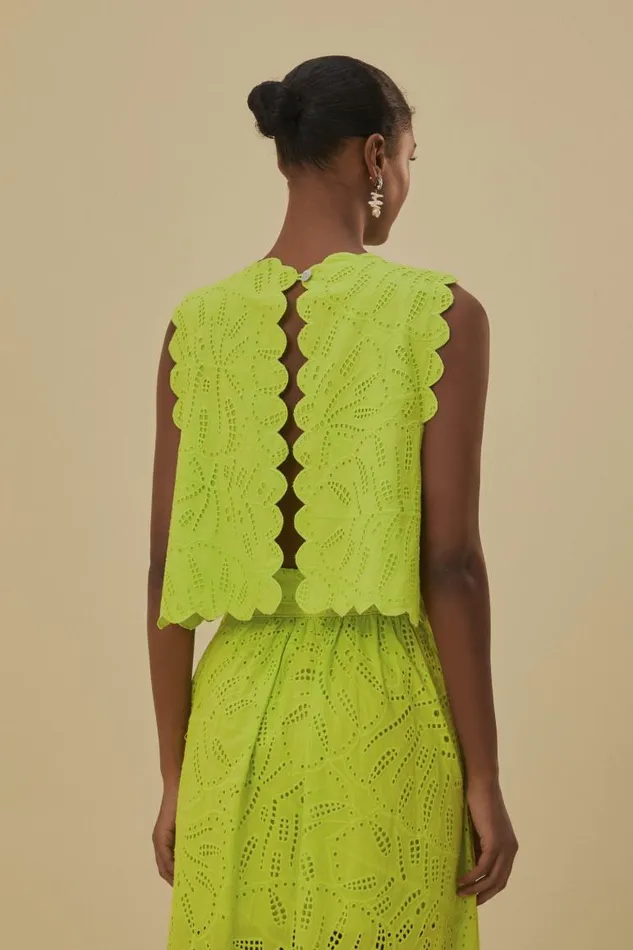 Crop Tops Women FARM Rio Green Monstera Eyelet Crop Top Crop Tops Women FARM Rio Green Monstera Eyelet Crop Top