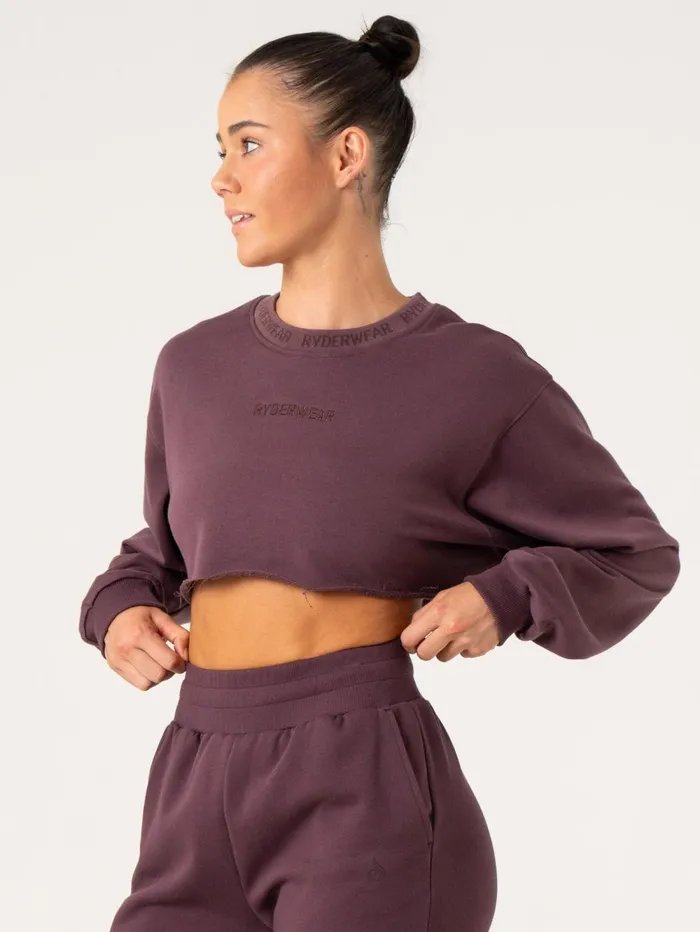 Cropped Sweater 8211 Plum Women Ryderwear Tops Cropped Sweater 8211 Plum Women Ryderwear Tops