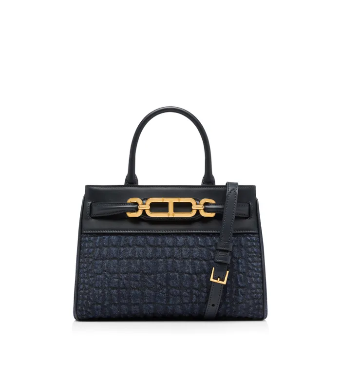Cross Body Bags Women TOM FORD CROCEFFECT QUILTED DENIM WHITNEY SMALL TOP HANDLE Dark Blue