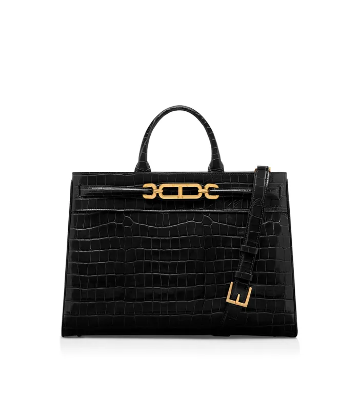 Cross Body Bags Women TOM FORD PRINTED CROC LEATHER WHITNEY LARGE TOP HANDLE Black