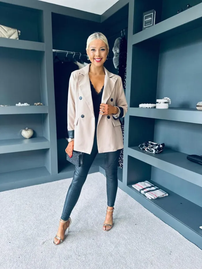 Danica Detailed Blazer Beige Womens Canella Lane Suits and Blazers
