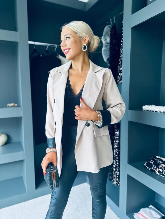 Danica Detailed Blazer Beige Womens Canella Lane Suits and Blazers
