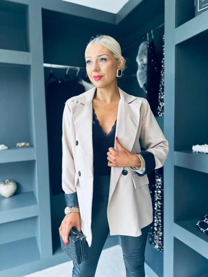 Danica Detailed Blazer Beige Womens Canella Lane Suits and Blazers