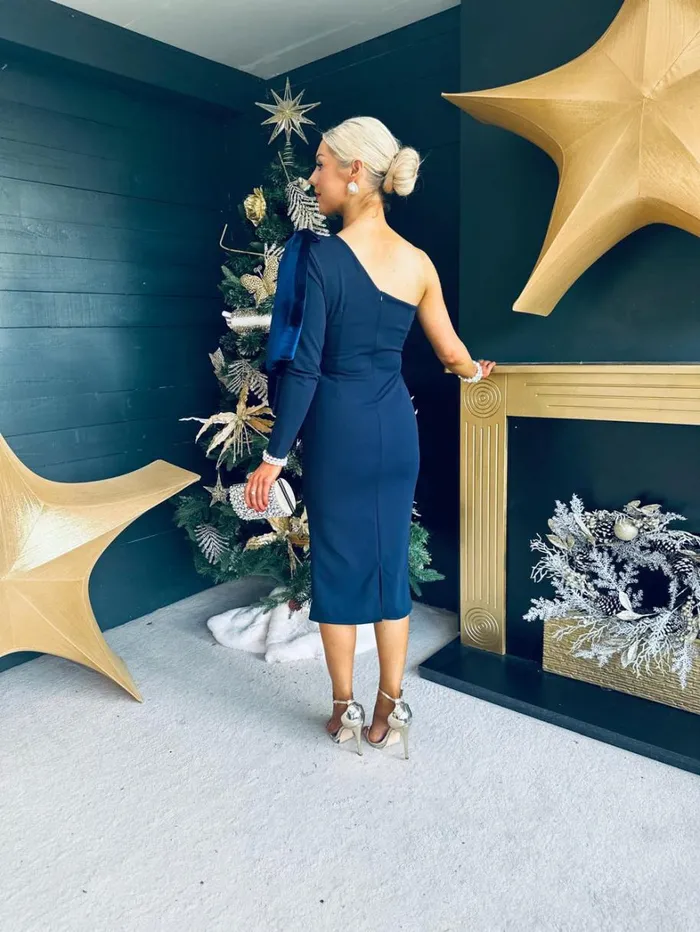 Daniella Velvet Detail Occasion Dress Navy Womens Canella Lane Evening Dress