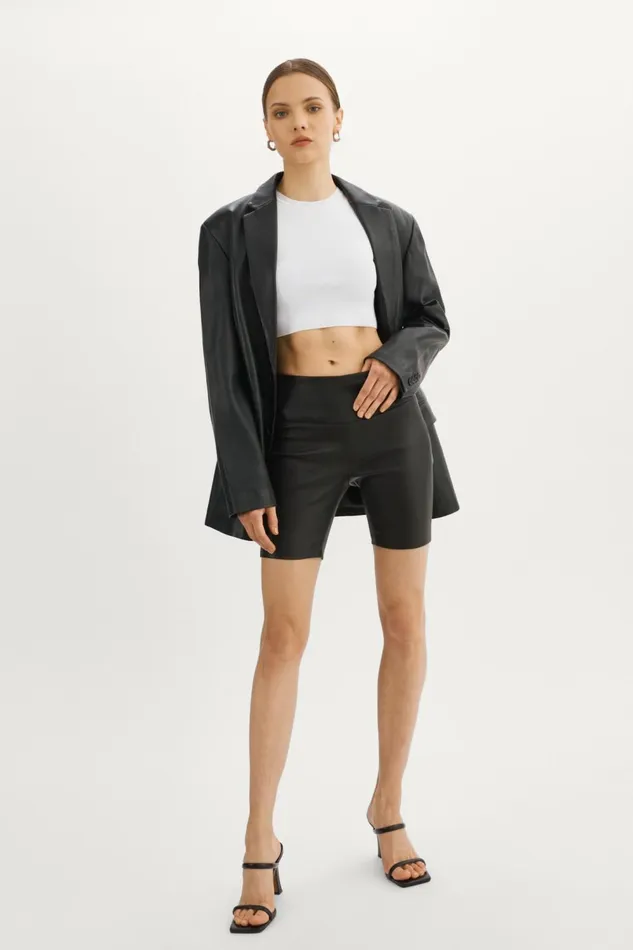 Dari Leather Biker Shorts Black Women Lamarque PANTS