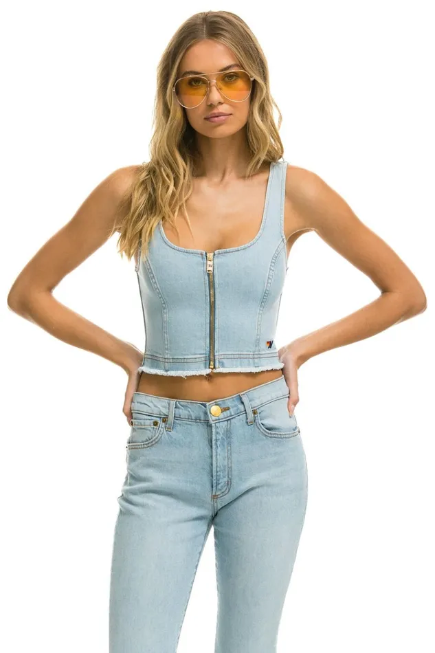DENIM TOP ZIP FRONT BUSTIER 8211 SUPER LIGHT WomenMen Aviator Nation Denim