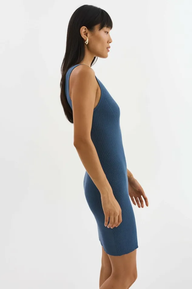 Donata Rib Knit Dress Slate Blue Women Lamarque DRESSES