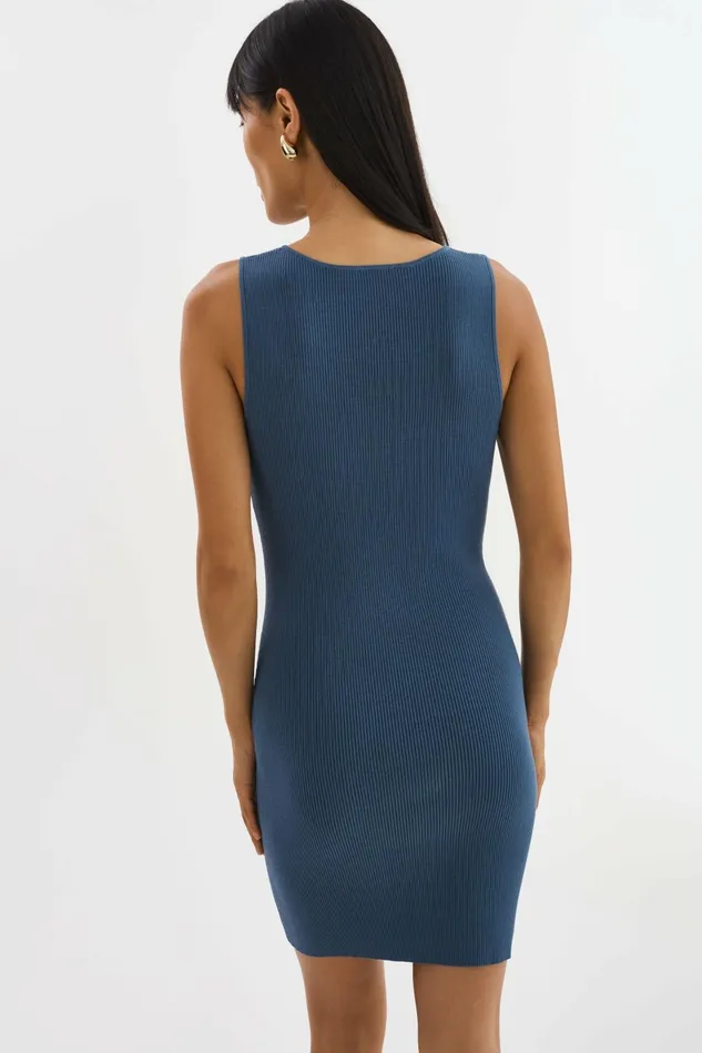 Donata Rib Knit Dress Slate Blue Women Lamarque DRESSES