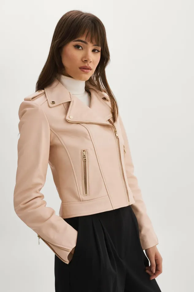 Donna Gold Iconic Leather Biker Jacket Ballet Pink Women Lamarque LEATHER JACKETS