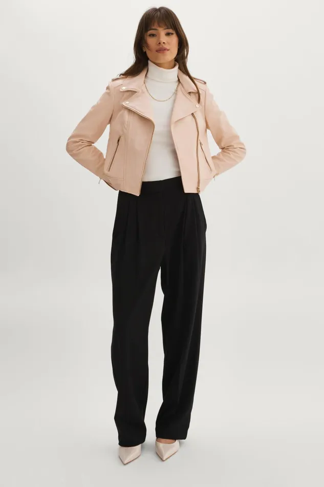 Donna Gold Iconic Leather Biker Jacket Ballet Pink Women Lamarque LEATHER JACKETS