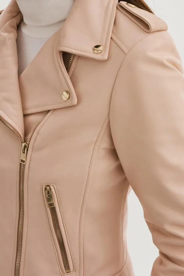 Donna Gold Iconic Leather Biker Jacket Ballet Pink Women Lamarque LEATHER JACKETS